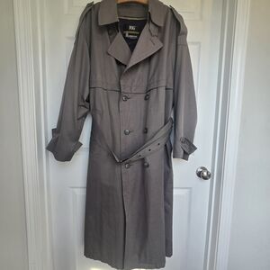 London Fog Trench Coat Mens 44 Regular Green Long Overcoat Vintage Lined Jacket